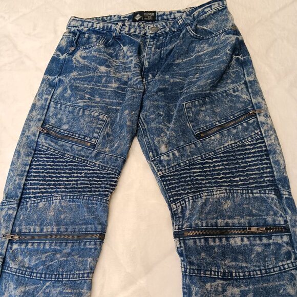 Blue Acid Wash Zipper Accent Straight Leg Jeans Size 34 - Picture 2 of 14